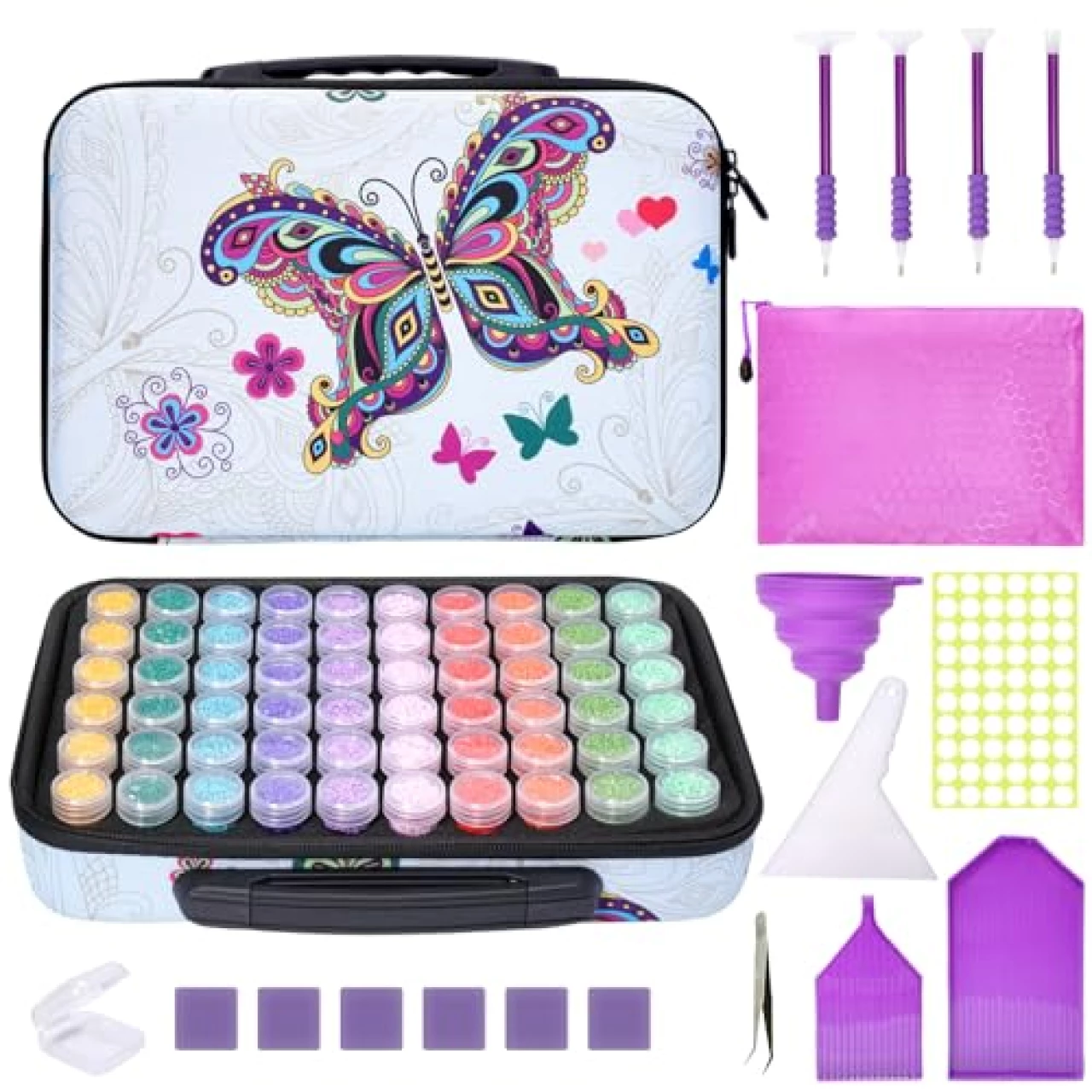 MoeeBtee Diamond Painting Storage Containers, 60 Slots Diamond Painting Accessories and Tools, Diamond Art Organizer Storage Case - Butterfly