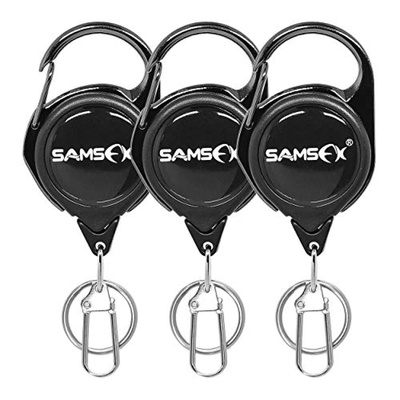 SAMSFX Fly Fishing Zinger Retractor for Anglers Vest Pack Tool Gear Assortment Combo 3pcs in Pack (Carabiner Retractors, 24&quot; Nylon Cord)