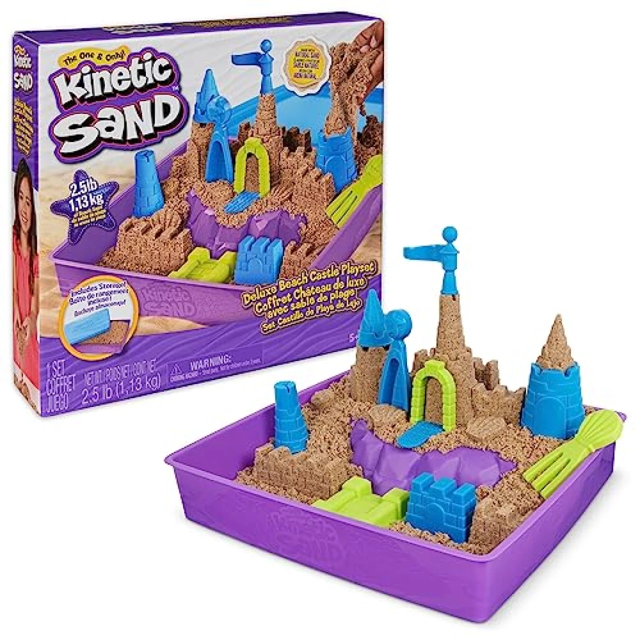 Kinetic Sand, Deluxe Beach Castle Playset with 2.5lbs of Beach Sand, Includes Molds and Tools, Sensory Toys, Christmas Gifts for Kids Ages 5 and up