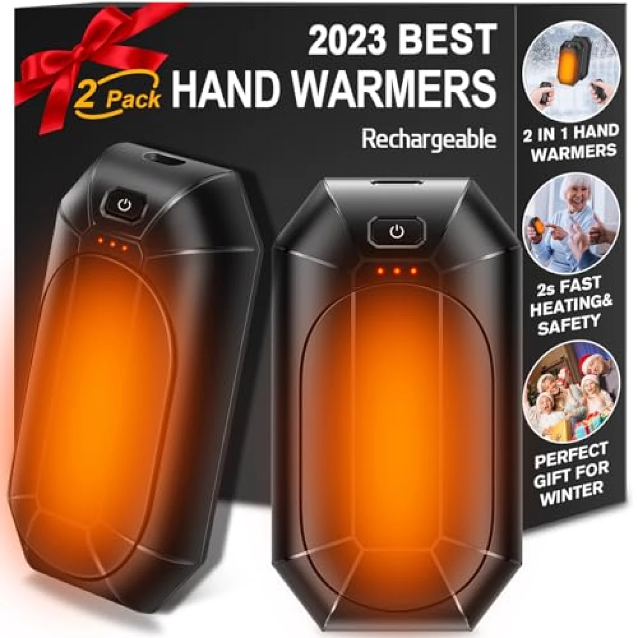 2-Pack Hand Warmers Rechargeable,Portable Electric Hand Warmers Reusable,USB 2 in 1 Handwarmers,Outdoor/Indoor/Working/Studying/Camping/Hunting/Golf/Pain Relief/Games/Warm Gifts for Men Women Kids