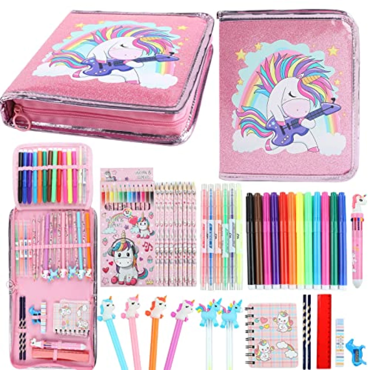 Fruit Scented Markers Set 44 Pcs Filled Stationery with Unicorn Pencil Case,Art Supplies for Kids Ages 4-6-8, Perfect Unicorn Gifts For Girls,Assortment Marker Pencil Gel Pen Coloring