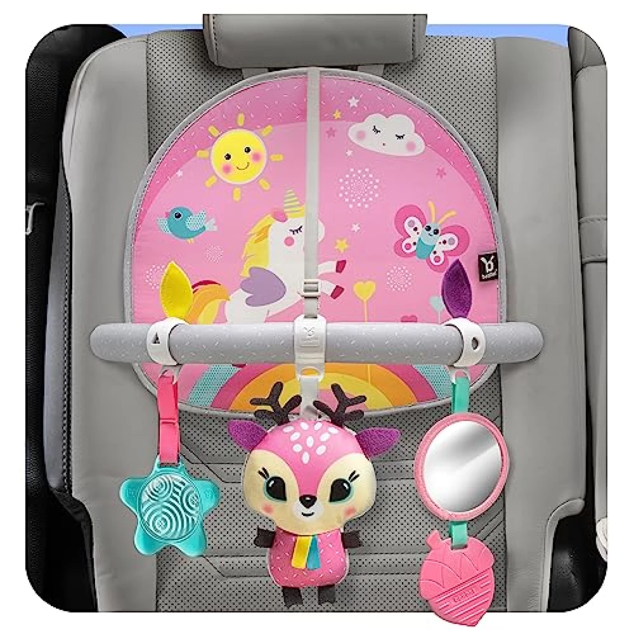 BENBAT Car Seat Toys for Babies - Double Sided Rear Facing Carseat Toy with Baby Mirror for Infants Girls and Boys 0-18 Months, Pink