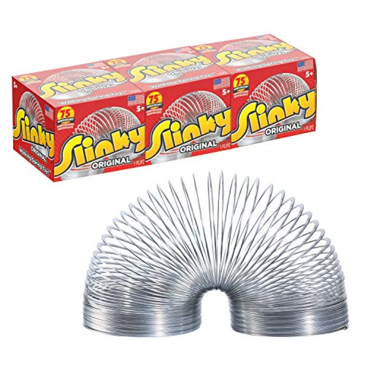 The Original Slinky Walking Spring Toy, 3-Pack Metal Slinky, Fidget Toys, Party Favors and Gifts, Kids Toys for Ages 5 Up, Amazon Exclusive