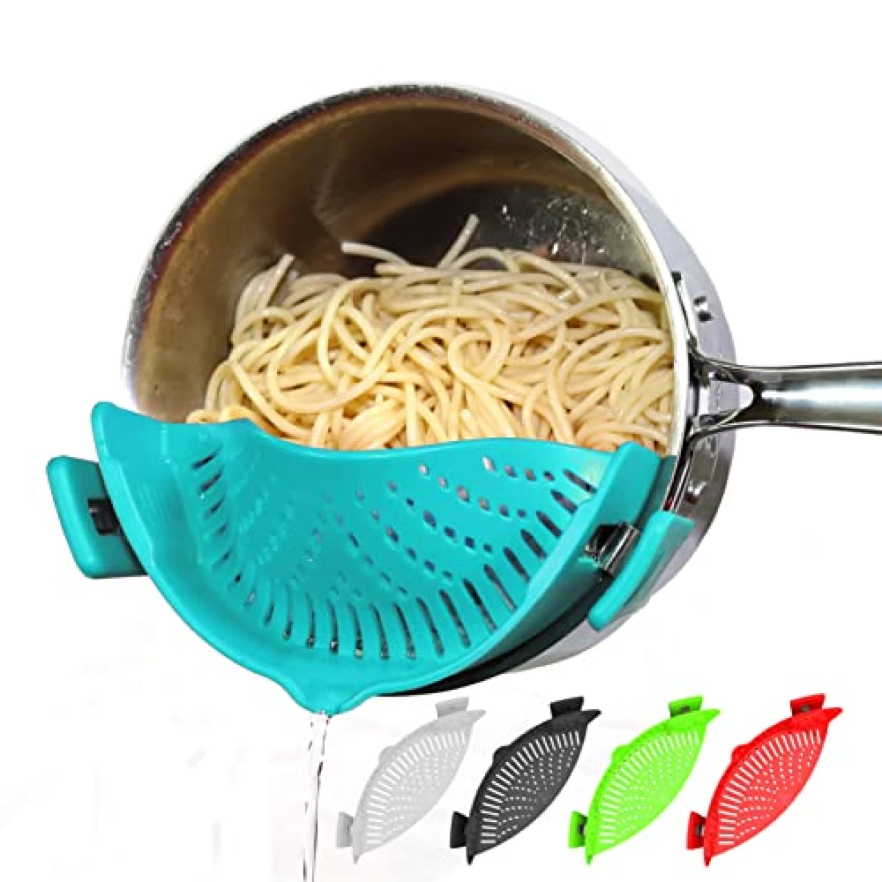 Clip On Pasta Strainer Silicone - Universal Fit for all Pots and Bowls | Snap On Drainer for Pasta, Meat, Vegetables, Fruit | Silicone Colander for Kitchen | Easily Drain Food | Space Saving by Arlig