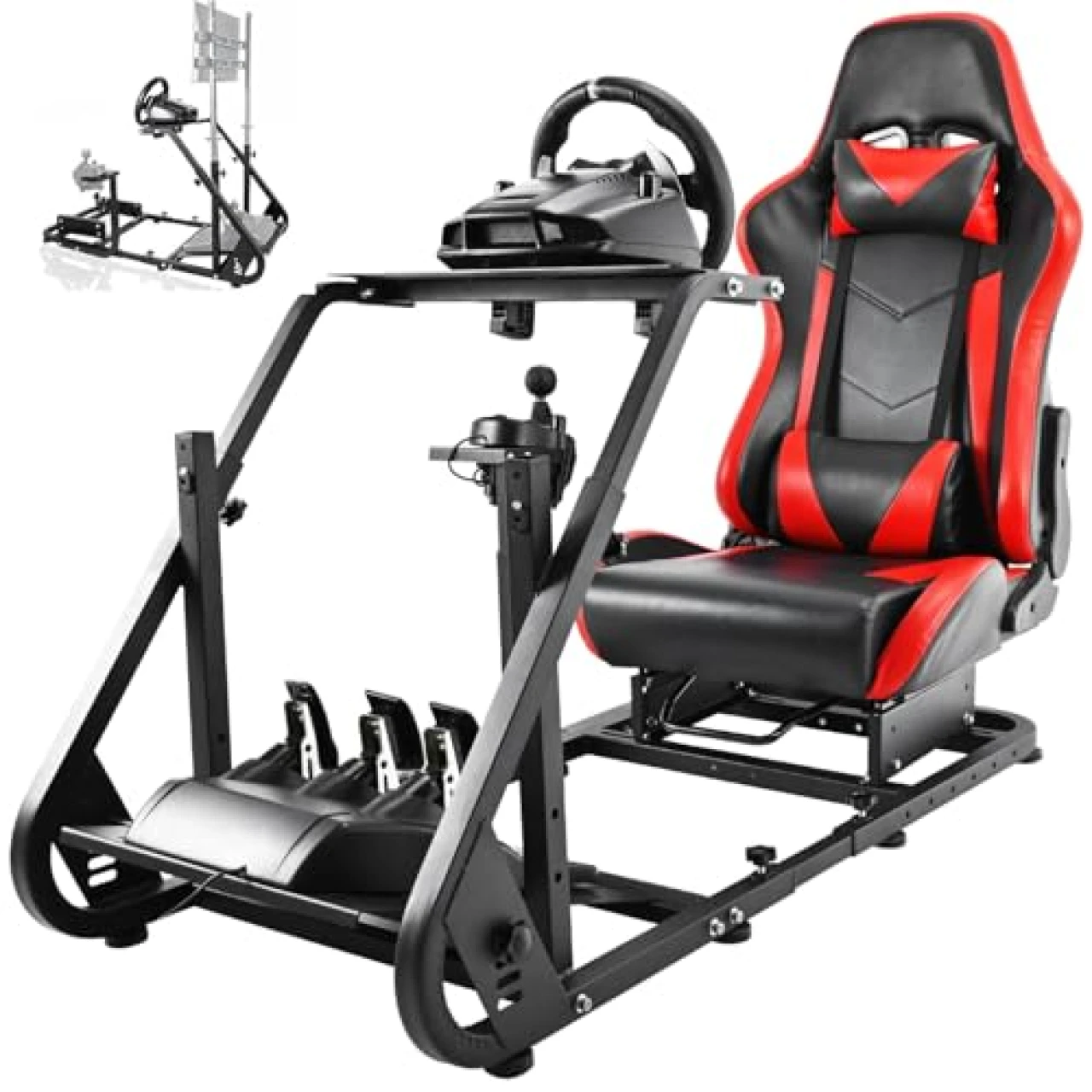 Sim Driving Racing Cockpit with RedSeat Mountable Monitor Stand Fit for Logitech/Thrustmaster/Fanatec G920 G923 G29 G25 T80 Adjustable Double Arm Reinforcement No Steering Wheel,Pedal,Handbrake