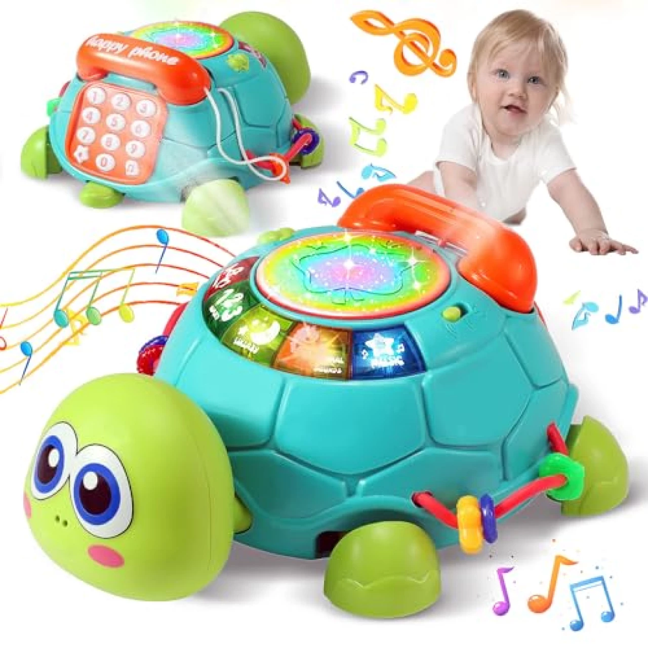 Baby Toys Infant Crawling Turtle: Musical Light-up Tummy Time Toy