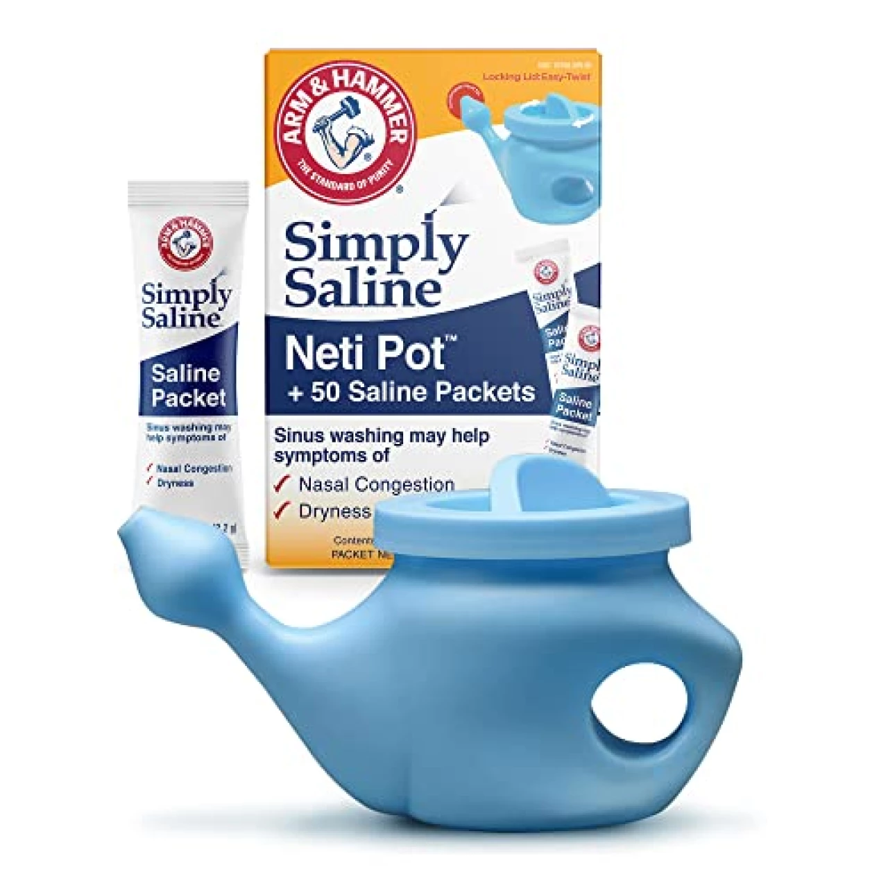 GuruNanda Neti Pot with 50 Salt Packets - Nasal Rinse Kit for Sinus Relief