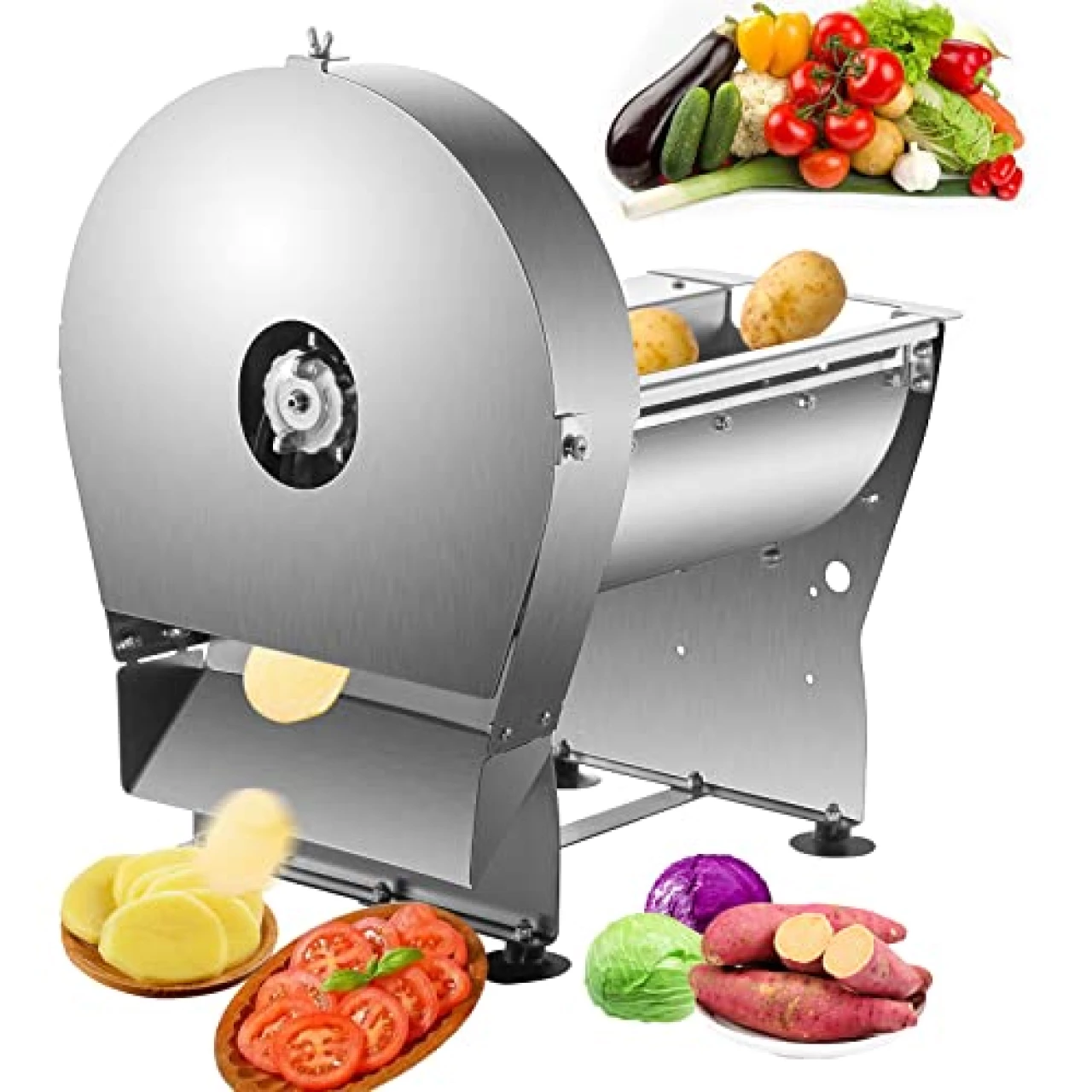 VEVOR Electric Food Slicer, 0-0.4 In Adjustable Thickness Slicer Machine with Removable 10In Stainless Steel Blade and Food Carriage Deli Slicer, Vegetable/Fruit Jerky Meat Slicer Non-Slip Feet Silver