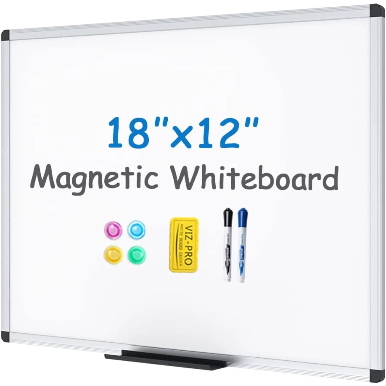 VIZ-PRO Magnetic Whiteboard/Dry Erase Board, 18 X 12 Inches, Includes 1 Eraser &amp; 2 Markers &amp; 4 Magnets