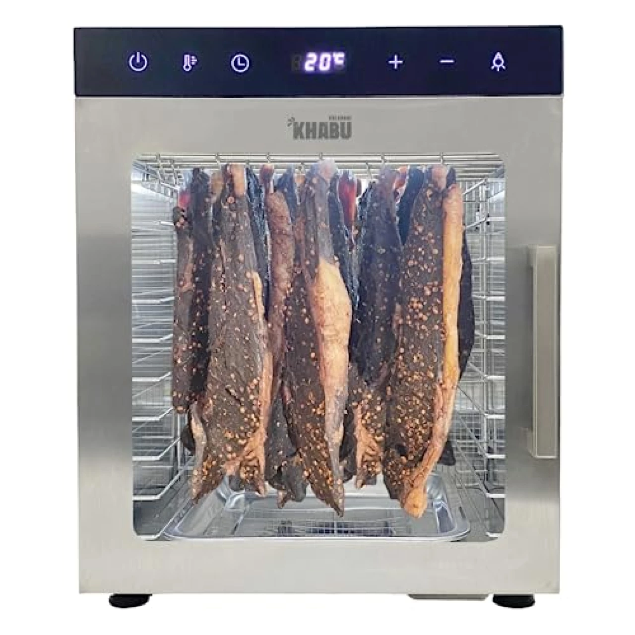 Kalahari Khabu Biltong Boss Biltong Maker and Drying Cabinet, Stainless Steel Food Dehydrator with Full Temperature Control, 10 Tray Capacity, Silver