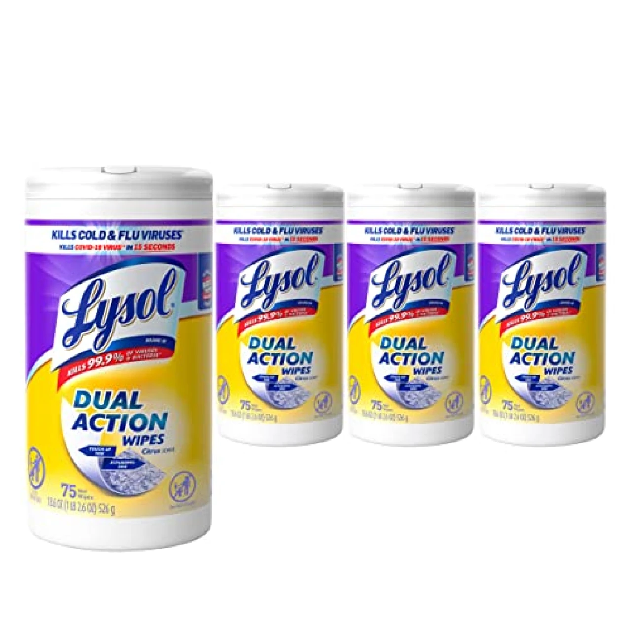 Lysol Dual Action Disinfectant Wipes, Multi-Surface Antibacterial Scrubbing Wipes, Citrus Scent, Pack of 4