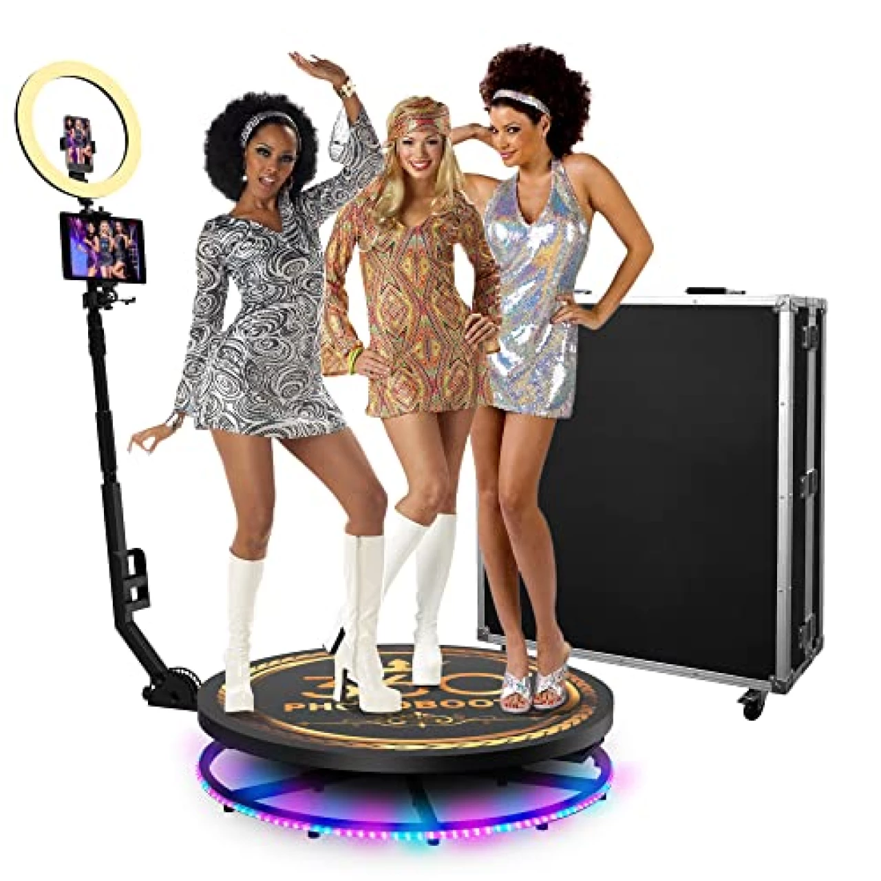 WIVIKIOSK 360 Photo Booth Machine 80cm for Parties, with Ring Light Extendable Stand, People Stand on Stable 360 Spin Automatic Camera Booth for Wedding(31&rsquo;&rsquo;+Flight Case)