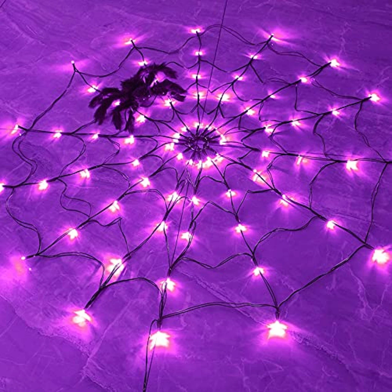 FUNPENY Halloween 80 LED Spider Web Lights with Spider, 8 Modes Light up Cobweb Halloween Decorations