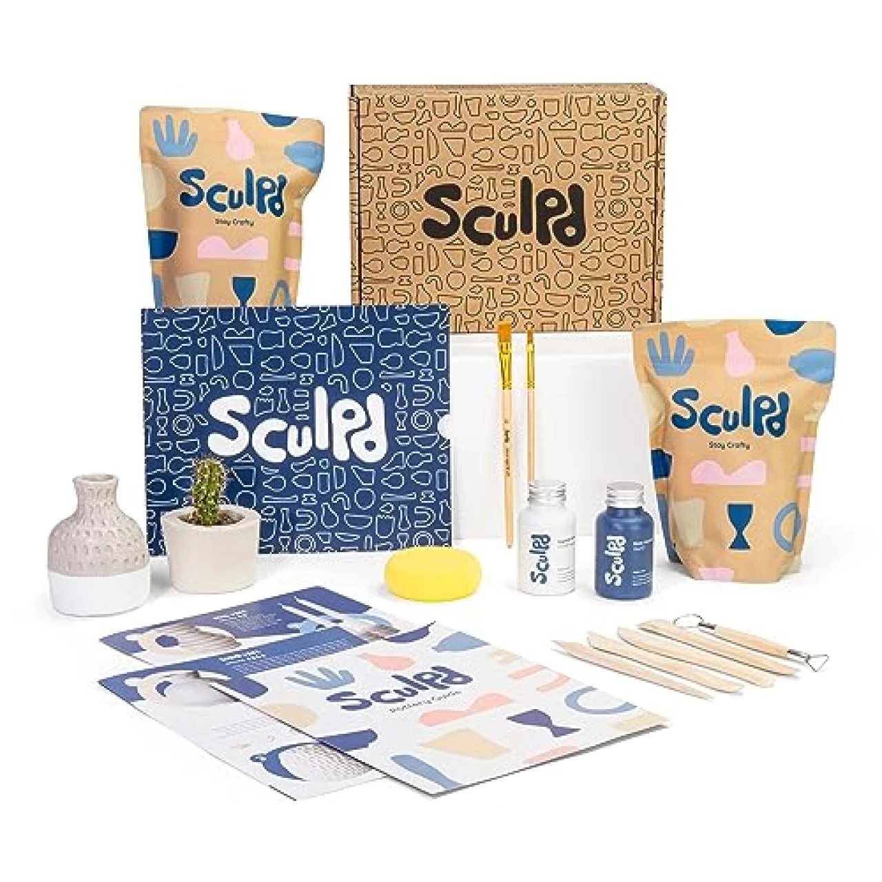 Sculpd Pottery Starter Kit for Beginners - Includes Matte Varnish, Tool Set, Paintbrushes, and Step-by-Step Guide