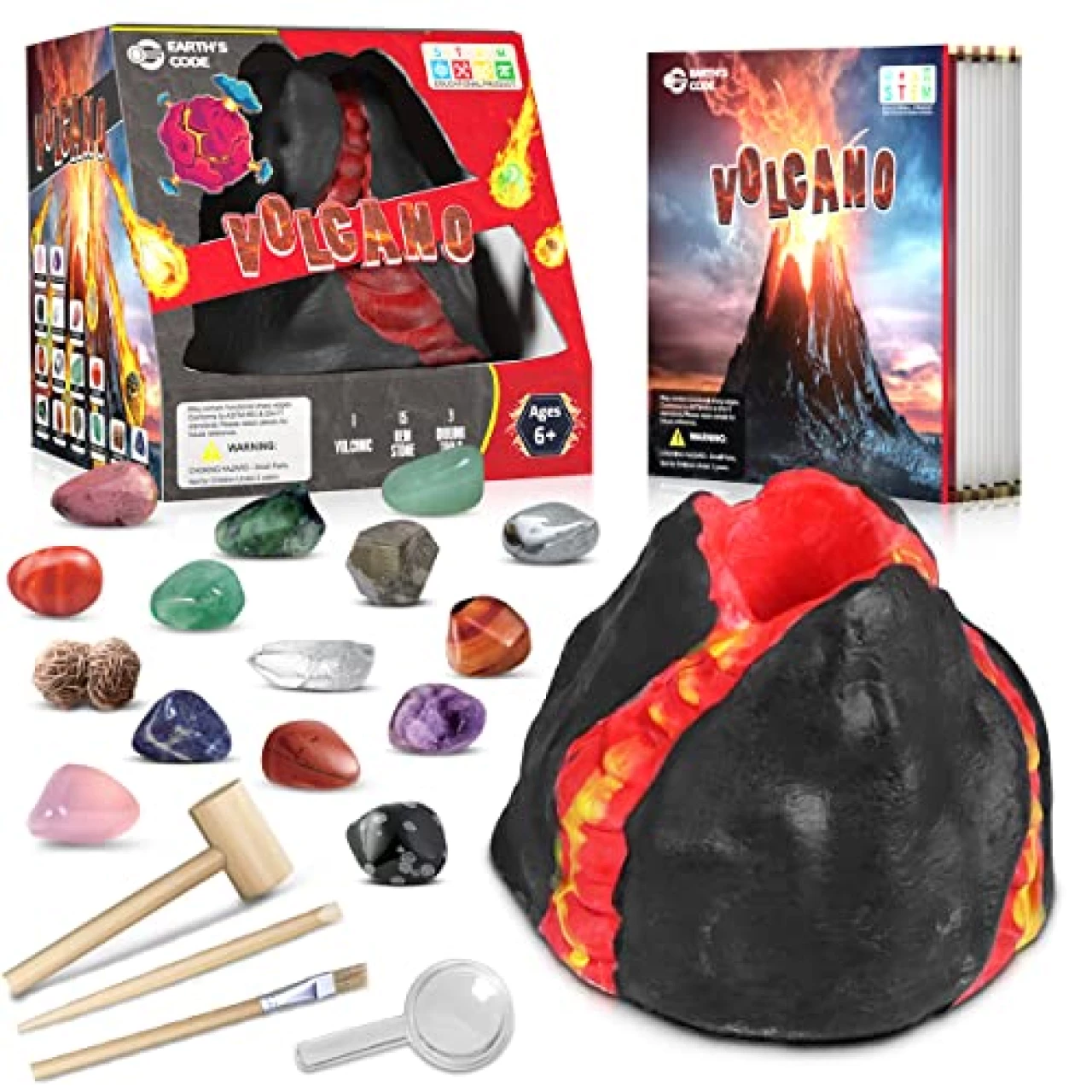 Gemstone Dig Kit, Volcano Kit for Kids 6-12 Year Old - Dig Up 15 Real Gems and Crystals Dig Pack Diamond Dig It Science STEM Activities Educational Toys Gifts for Boys &amp; Girls Age 6-8 8-12