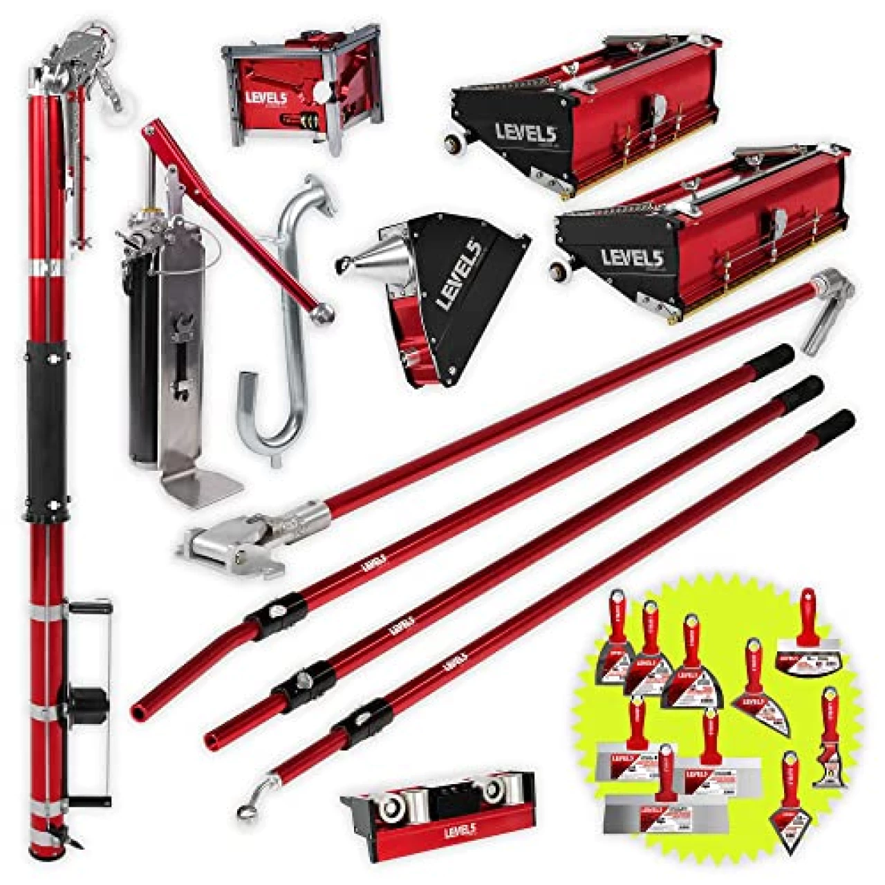 LEVEL5 Automatic Taping and Finishing Drywall Tool Set | Professional Grade Equipment | Taper, Standard Flat Boxes, Fixed-Length Handles, Etc. | Sheetrock, Wallboard, Gypsum, Plaster Board | 4-600