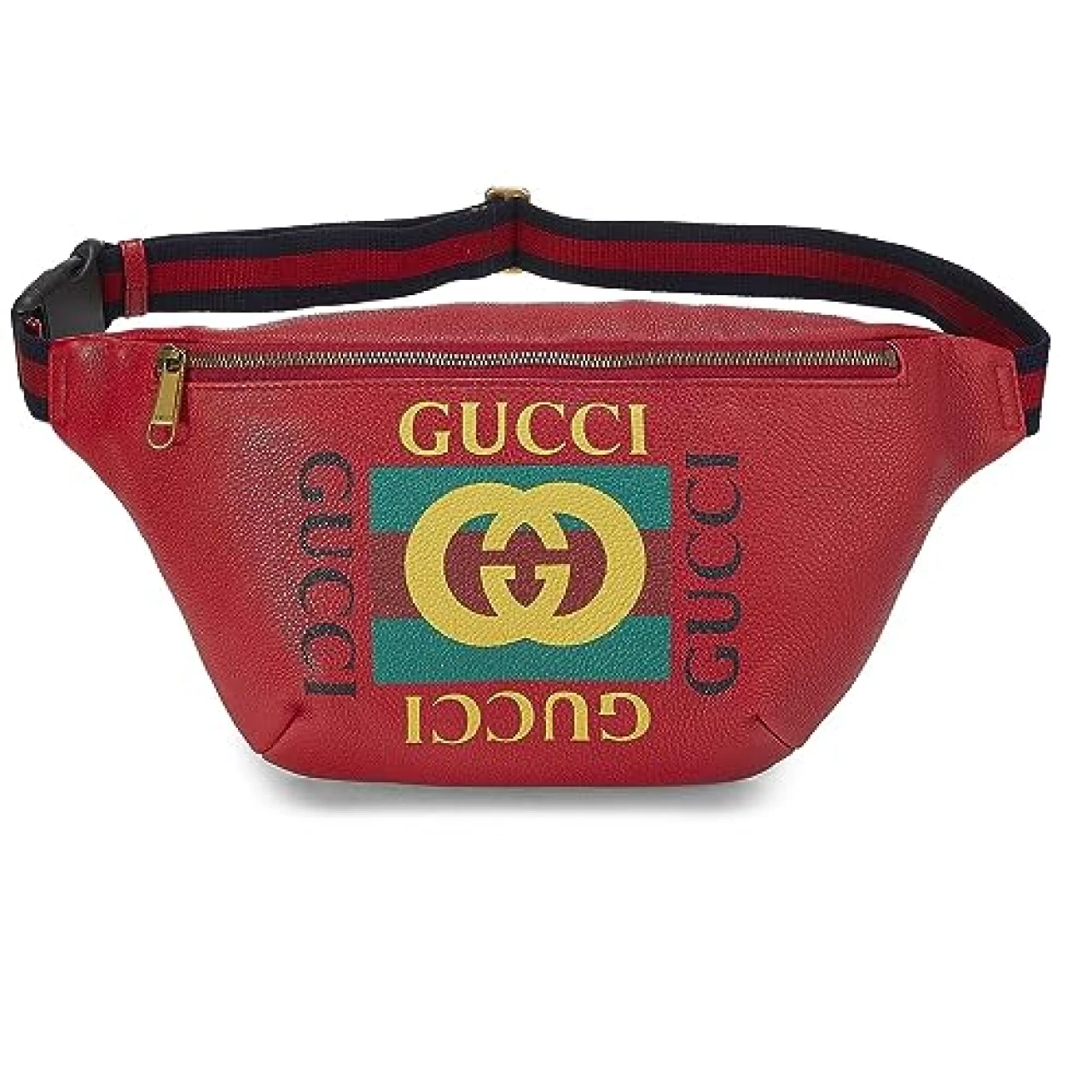 Gucci, Pre-Loved Red Leather Logo Print Belt Bag, Red