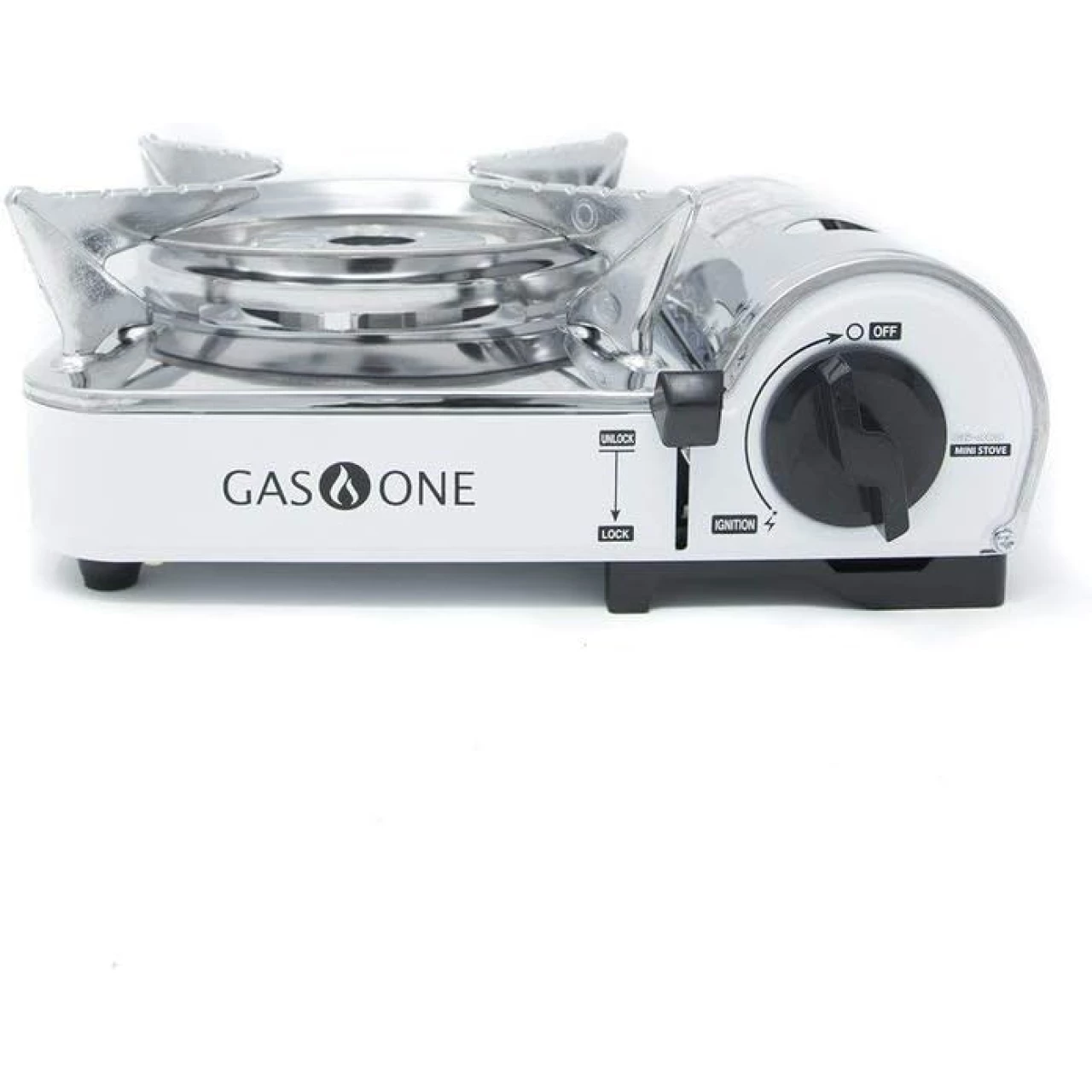 GasOne GS-800 Emergency Gear Camping Mini Butane Portable Gas Stove with Carrying Case, Stainless Steel, White