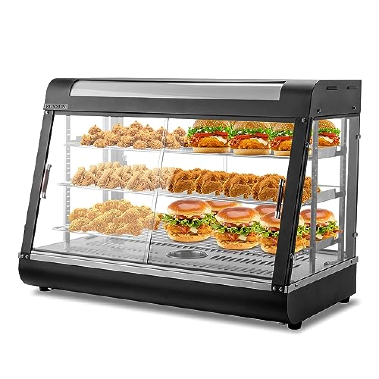 ROVSUN 35&quot; Pizza Warmer Food Warmer Display, 3-Tier Electric Food Warmer Commercial Countertop w/LED Lighting Adjustable Removable Shelves Glass Door, Pastry Display Case for Buffet Restaurant 1500W