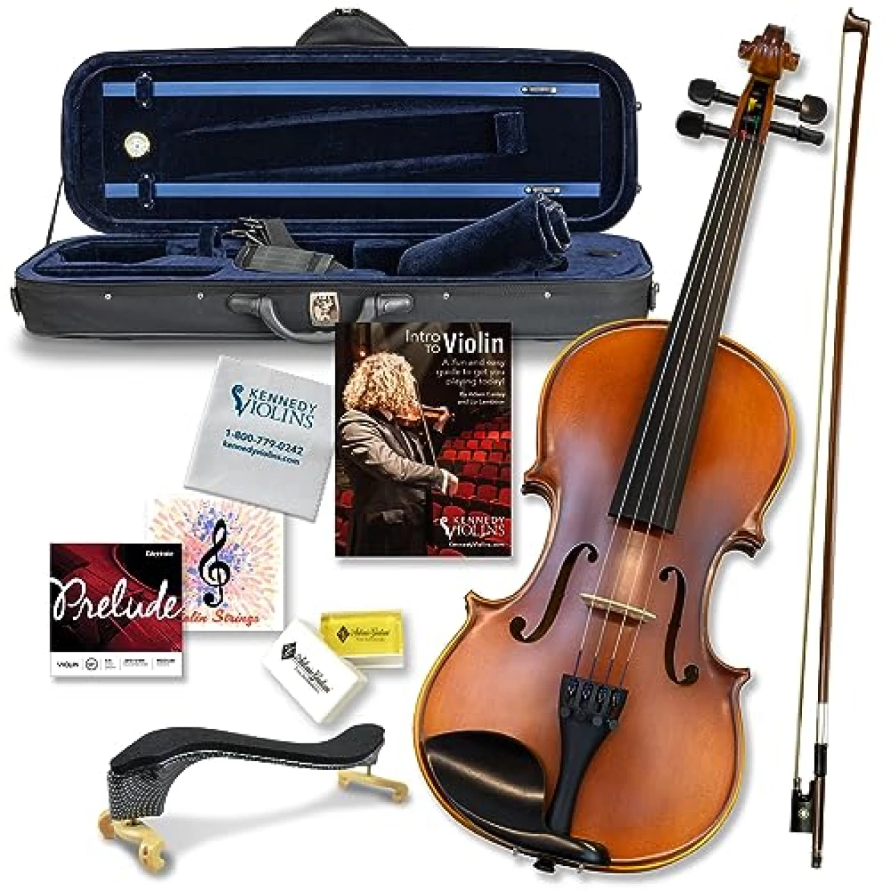 Bunnel Premier Violin Outfit 4/4 Full Size - Carrying Case and Accessories Included - Solid Maple Wood and Ebony Fittings By Kennedy Violins