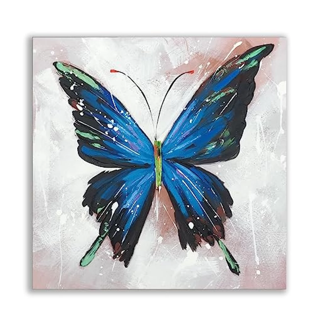 Abstract Handmade Blue Butterfly Oil Painting On Canvas Hand Painted Paintings Abstract Wall Art,31inx31in,No Frame