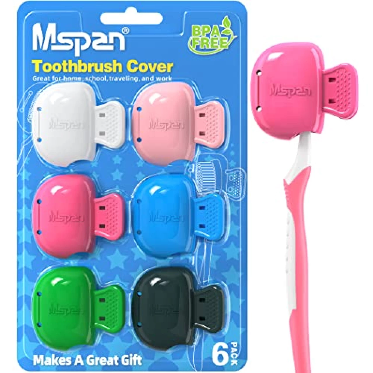 Mspan Toothbrush Cover Cap Case: Brush Head Protector Pods Plastic Travel Tooth Brushing Clip for Manual &amp; Electric Toothbrush - 6 Packs