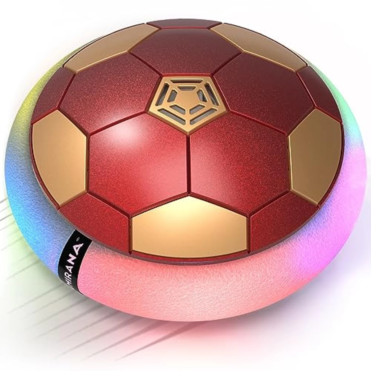 Mirana Hover Soccer Ball | Inbuilt Rechargeable Battery | Attractive Colors and Lights | Indoor Activity Football | Gift for Boys 3-8 Years Old | Strong and Durable | Toy for Kids (Red Golden)