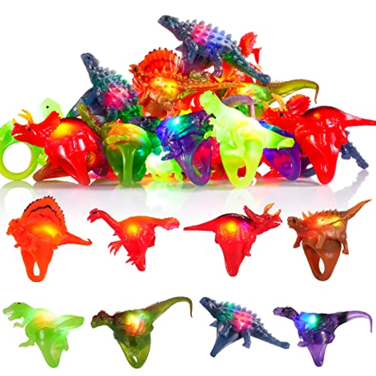 Light Up Rings Party Favors for Kids 4-8 8-12, 24pack LED Dinosaur Rings Goodie Bag Stuffers Glow in The Dark Party Supplies Classroom Prizes for Students Return Gifts for Kids Birthday Halloween Party