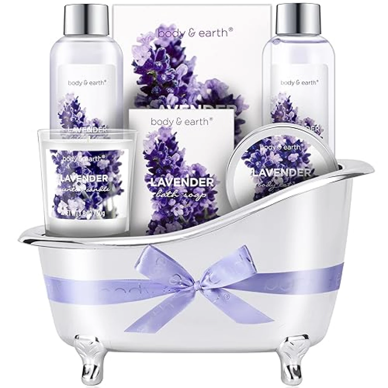 Gift Set for Women, Gift Baskets for Women, Body &amp; Earth Women Bath Set Lavender Spa Baskets with Bubble Bath, Bath Salts, Body Lotion, Scented Candle, Christmas Gifts for Women, Christmas Gift Basket