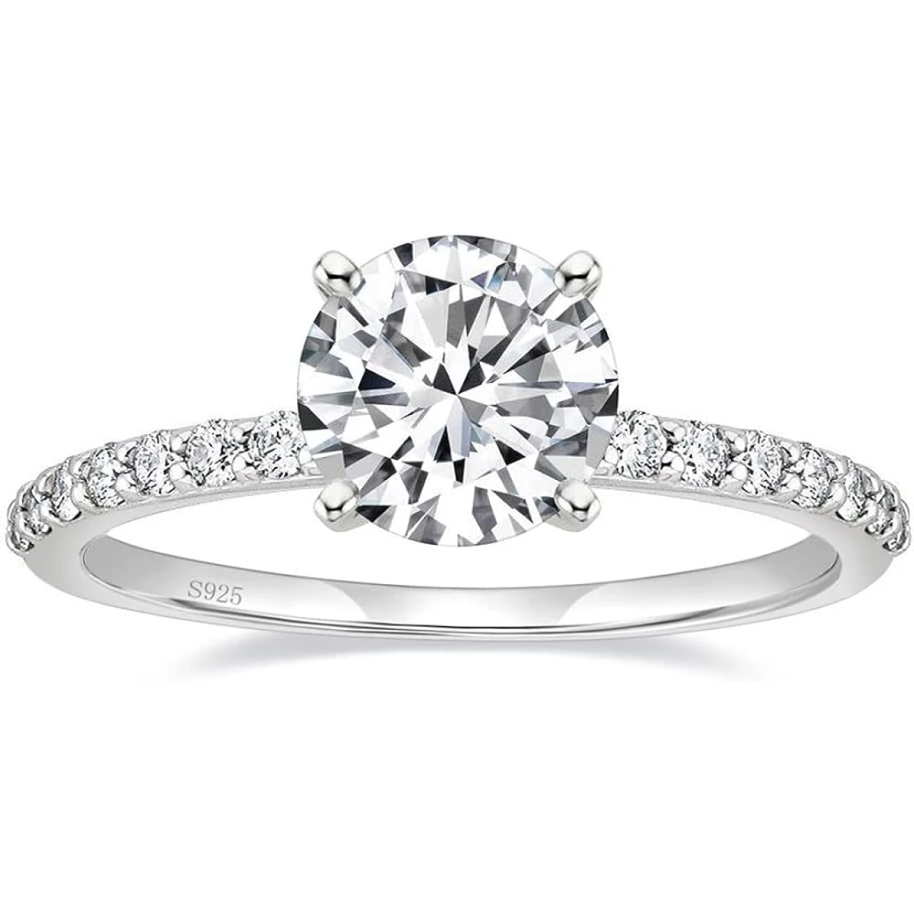 EAMTI 925 Sterling Silver 1.25 CT Round Solitaire Cubic Zirconia Engagement Ring Halo Promise Ring Size 3-13