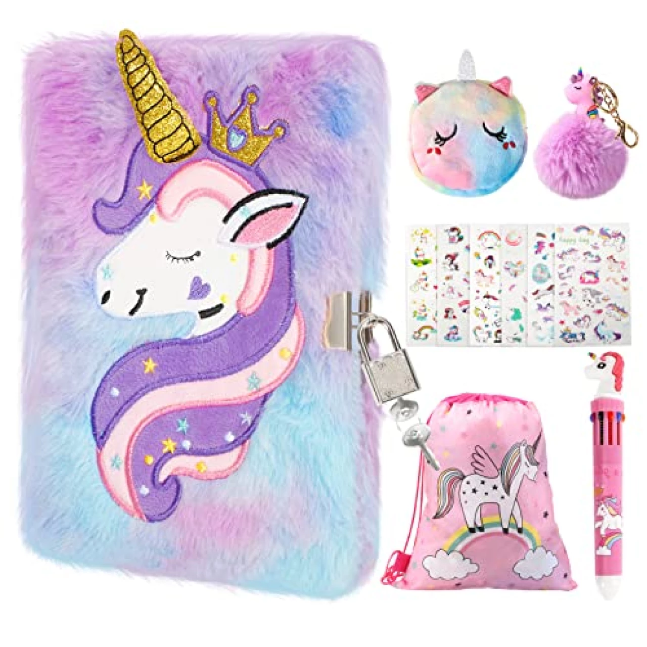 homicozy Kids Unicorn Diary with Lock and Key, Tie-Dye Fuzzy Journal for Girls Ages 6 And Up, Hardcover Notebook with 160 Pages, Cute Stationery Unicorn Gift for Girls