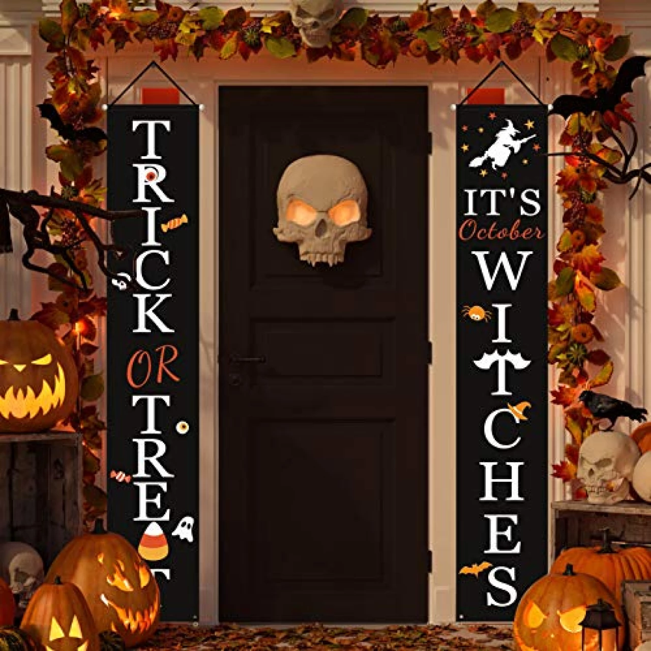 DAZONGE Halloween Decorations Outdoor | Trick or Treat &amp; It&rsquo;s October Witches Front Porch Banners for Halloween Porch Decor | Fall Decor | Halloween Decorations Indoor
