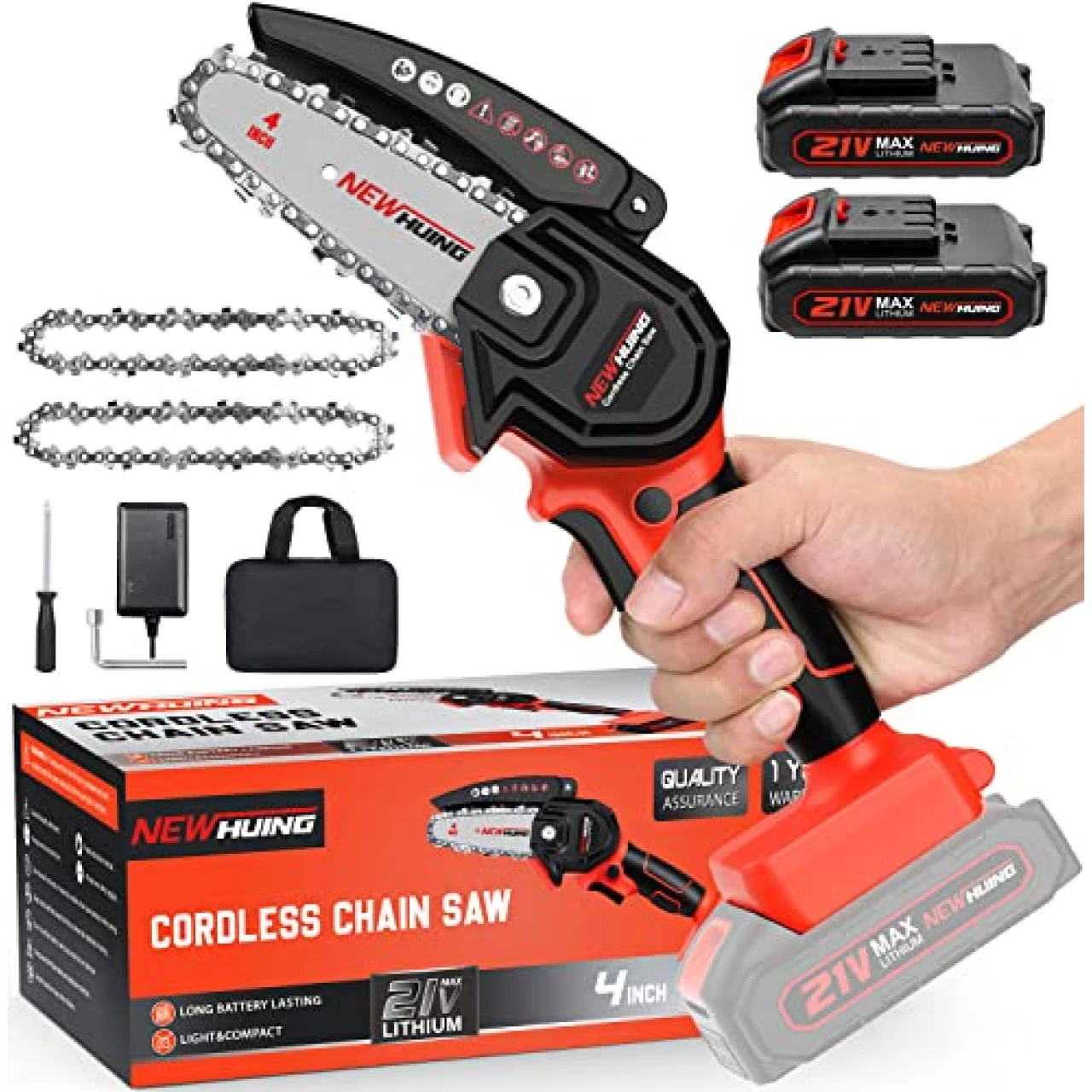 Mini Cordless Chainsaw Kit, Upgraded 4&quot; One-Hand Handheld Electric Portable Chainsaw, 21V Rechargeable Battery Operated