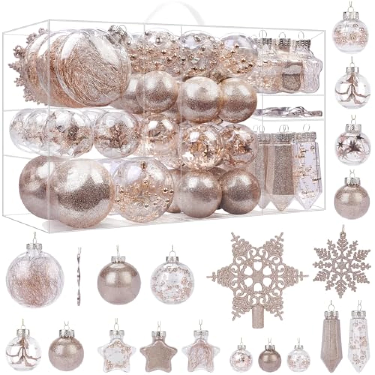 SHareconn 86pcs Clear Christmas Balls Ornaments Set, Shatterproof Plastic Transparent Decorative Hanging Baubles