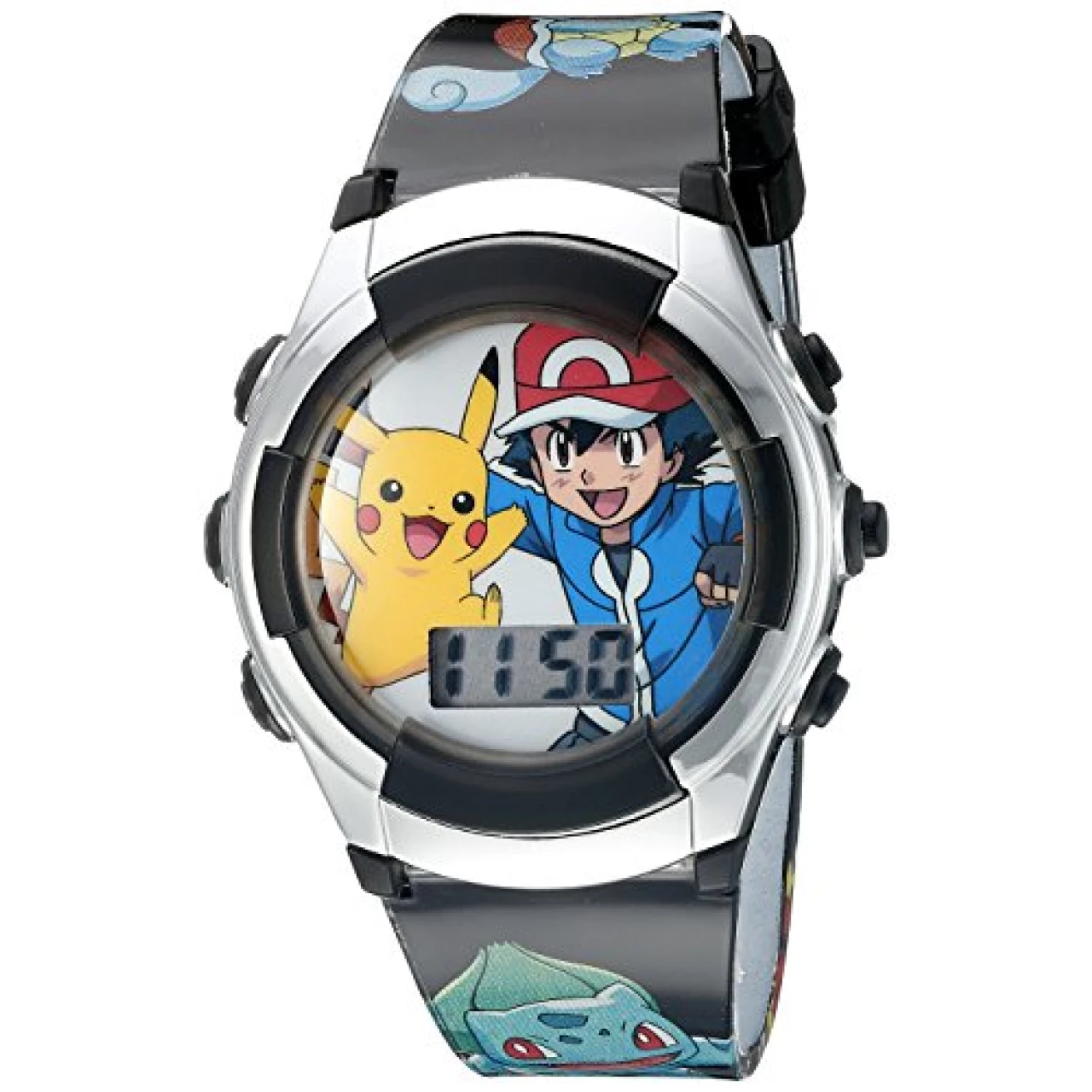 Accutime Kids Pokemon Ash &amp; Pikachu Digital LCD Quartz Multicolor Wrist Watch with Black Strap, Cool Inexpensive Gift &amp; Party Favor for Boys, Girls, Adults All Ages (Model: POK3018)