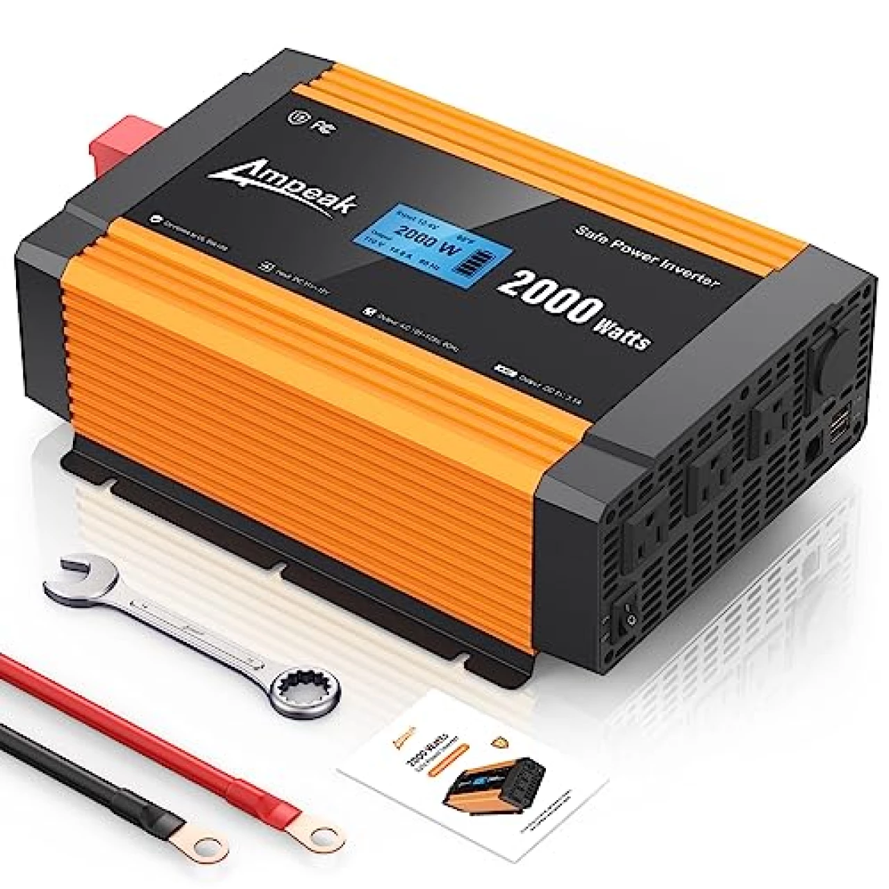 Ampeak 2000W Power Inverter 12V DC to 110V AC Modified Sine Wave Inverter with 3 AC Outlets 2.1A USB Truck/RV/Car Inverter