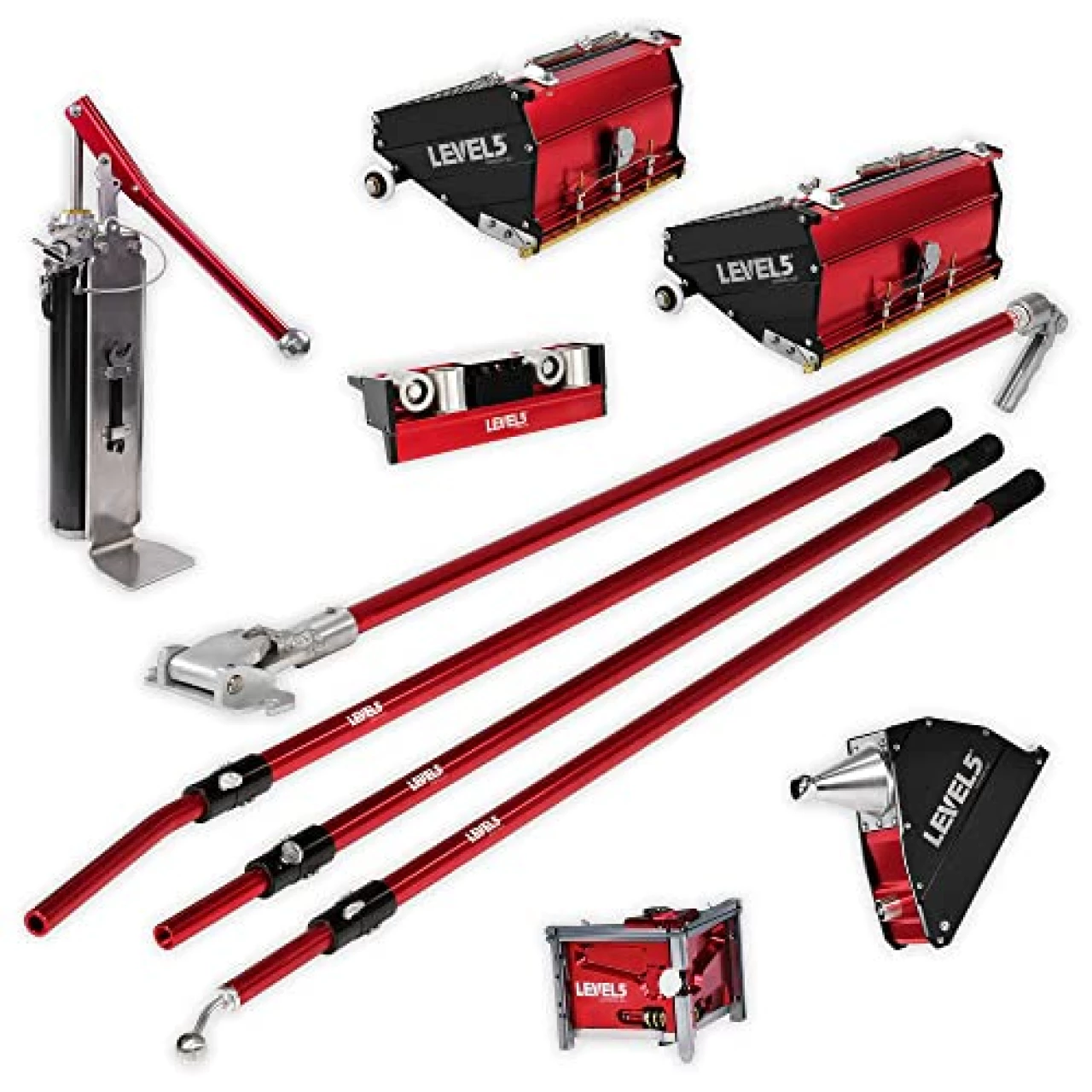 Drywall Finishing Set, MEGA Capacity - LEVEL5 | Pro-Grade | 7/10&quot; MEGA Flat Boxes, Box Handle, Corner Roller/Applicator/Finisher, Compound Pump + Filler | 4-612