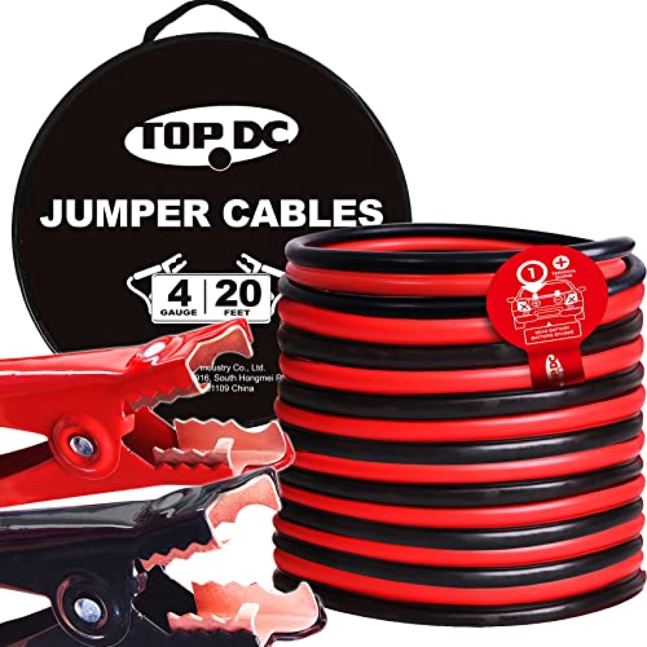 TOPDC 4 Gauge 20 Feet Jumper Cables for Car, SUV and Trucks Battery, Heavy Duty Automotive Booster Cables with Carry Bag