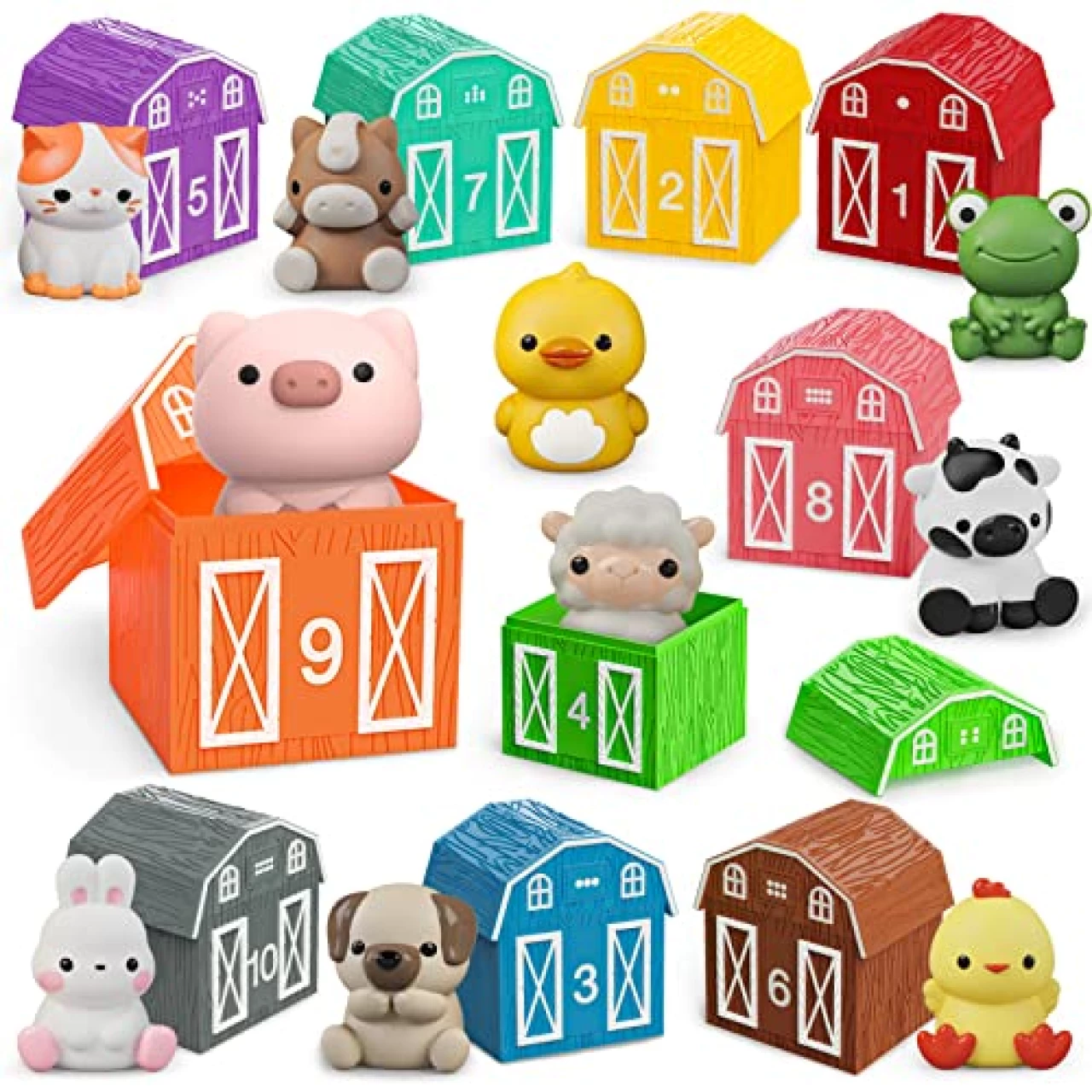Learning Barn Toys for Toddlers 1 2 3 Years Old, 20 Pcs Farm Animal Finger Puppets for Kids