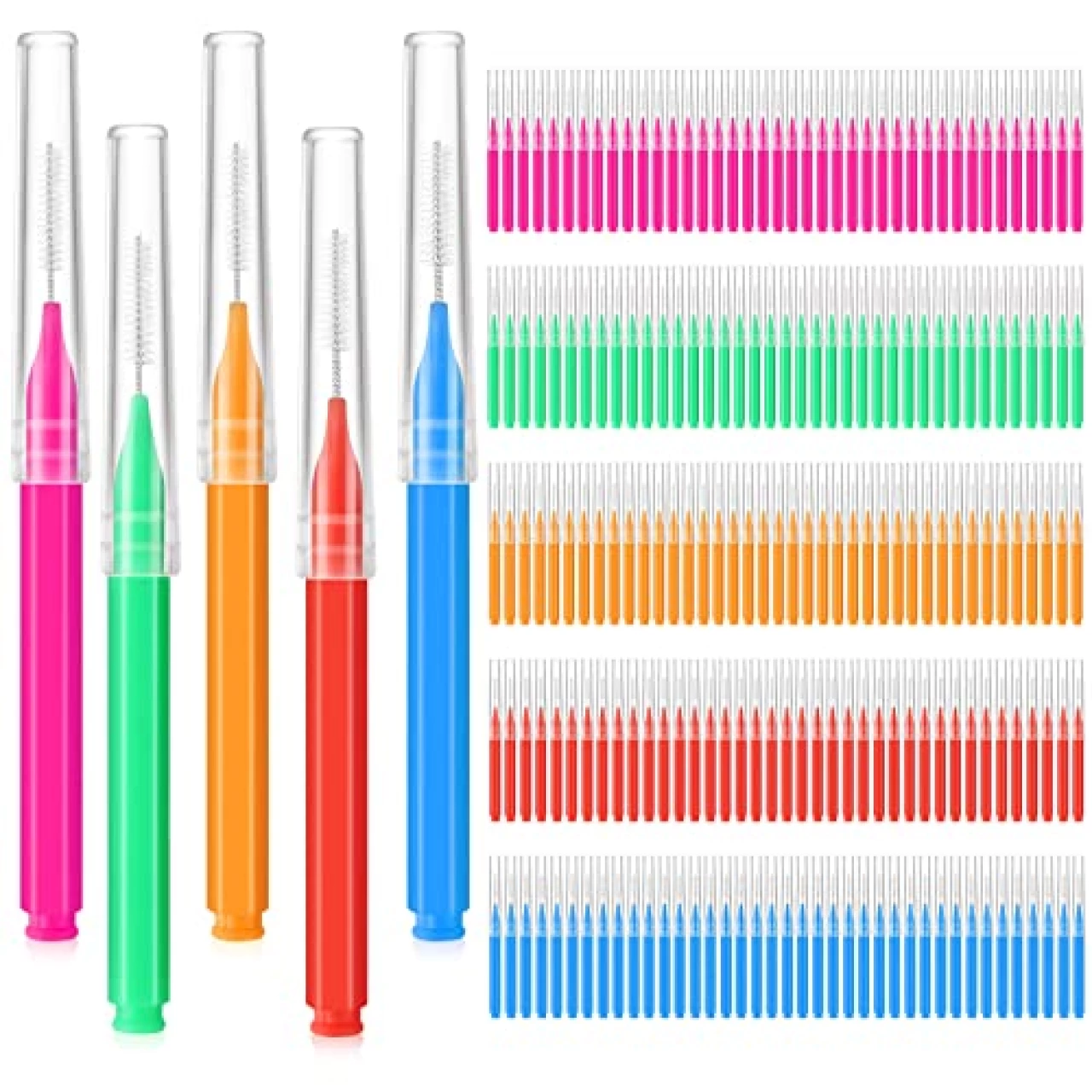 Yetene 200 Pcs Interdental Brushes Braces Brush for Cleaner Disposable Dental Floss Picks Braces Flossers Dental Brush Soft Dental Tooth Flossing Head for Teeth Cleaning Tool, 5 Colors, 5 Sizes