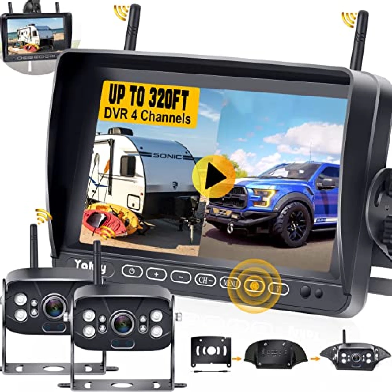 RV Backup Camera Wireless Recording 2 Cameras - Plug and Play Pre-Wired for Furrion System