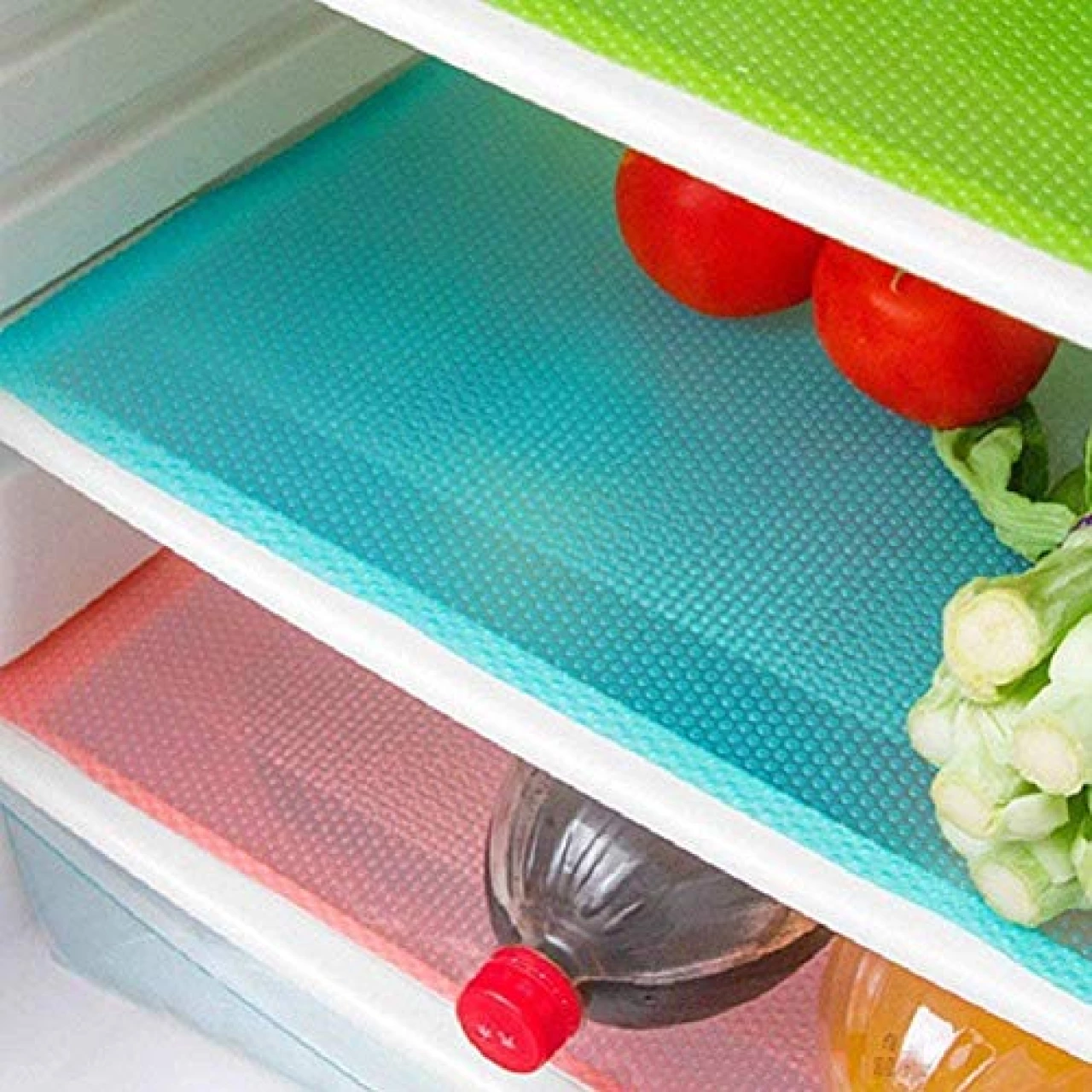 AKINLY 9 Pack Washable Fridge Mats Liners Waterproof Fridge Pads Drawer Table Mats Refrigerator Liners for Shelves,3Red/3Green/3Blue