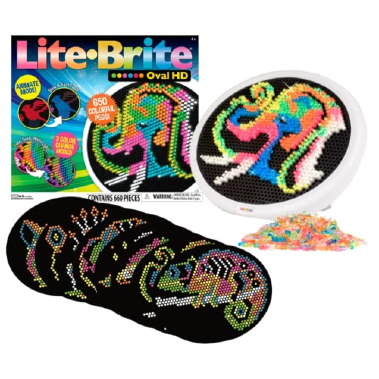 Lite Brite Oval High Definition - Light Up Toy – 650 Mini Pegs, 8 HD Design Templates