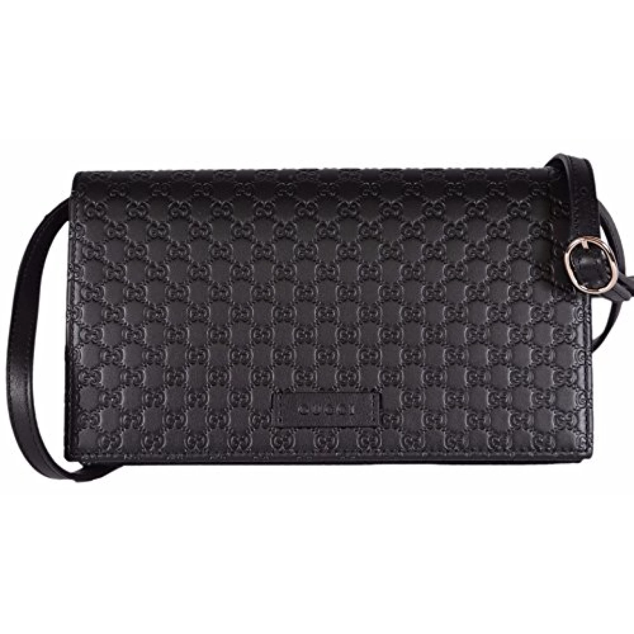 Gucci Women&rsquo;s Leather Micro GG Guccissima Mini Crossbody Wallet Bag Purse (Black)