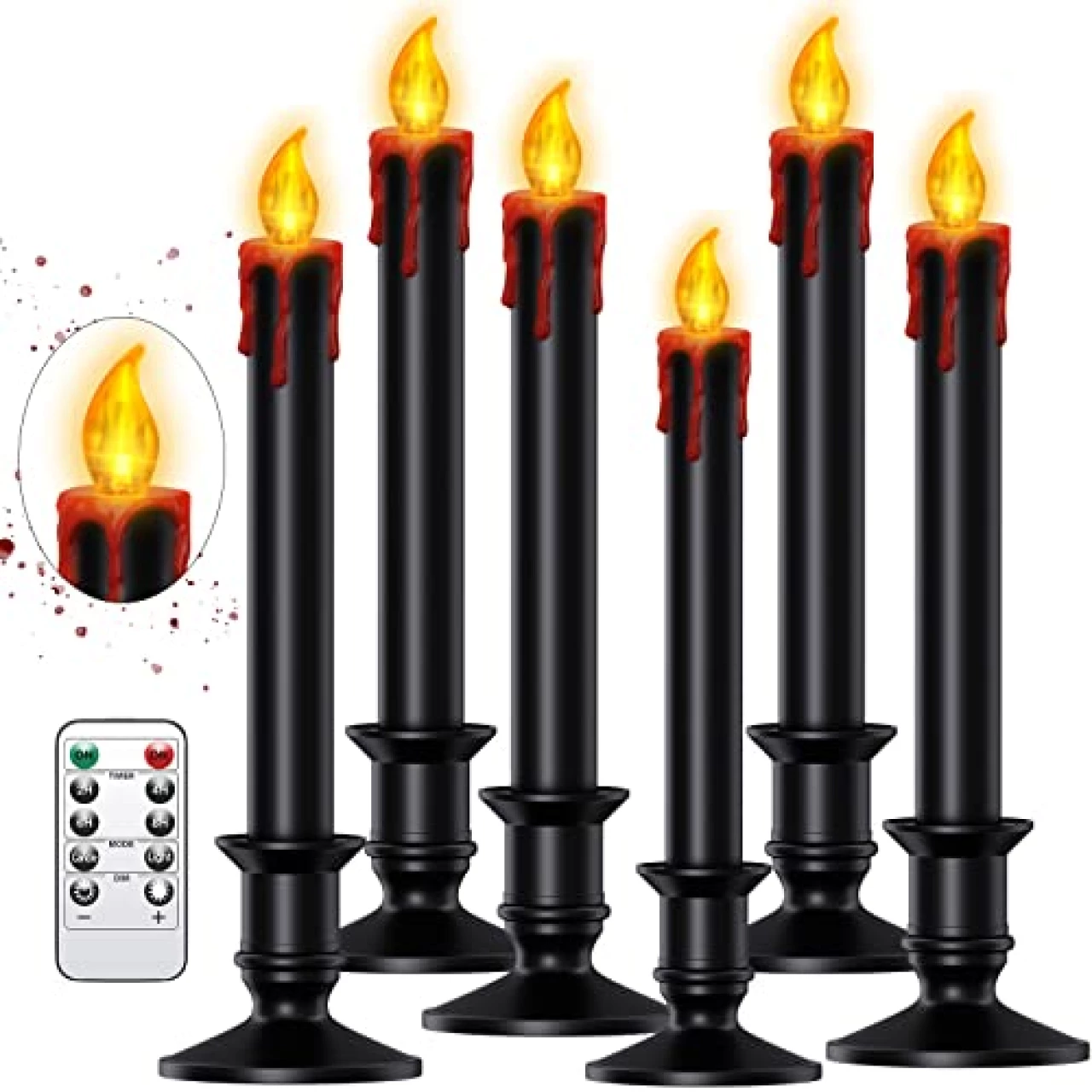 Halloween Candles Bleeding Dripping Black Flameless Candles Halloween Lights Vampire Tears Black Candles with Bases Sucker Window Floating Decor Remote