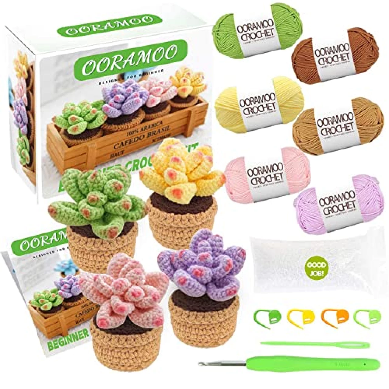 Crochet Kit for Beginners - 4Pcs Succulents