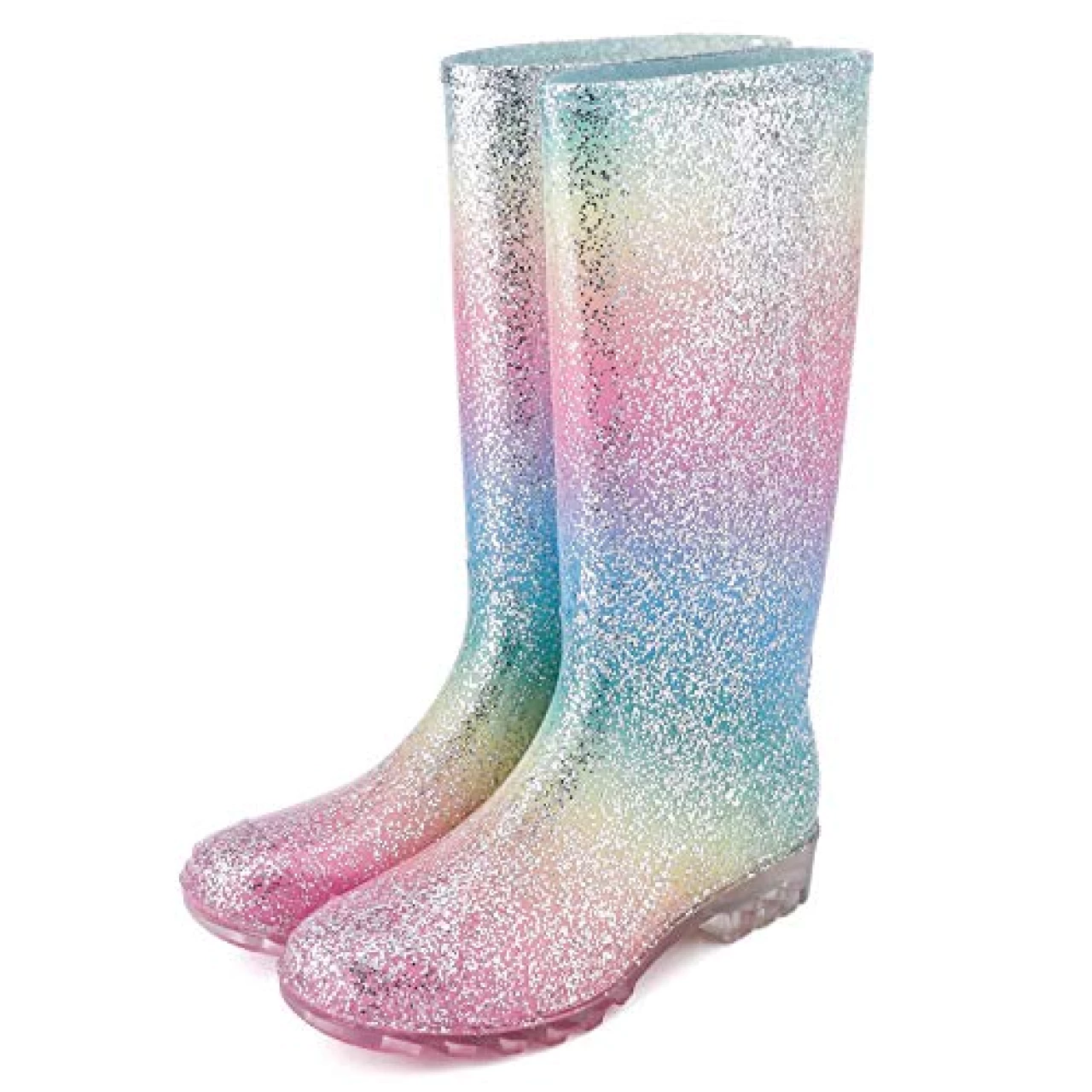 KomForme Womens Knee High Waterproof Rain Boots Glitter, Matte and Gradient, Glitter Mulit, 8