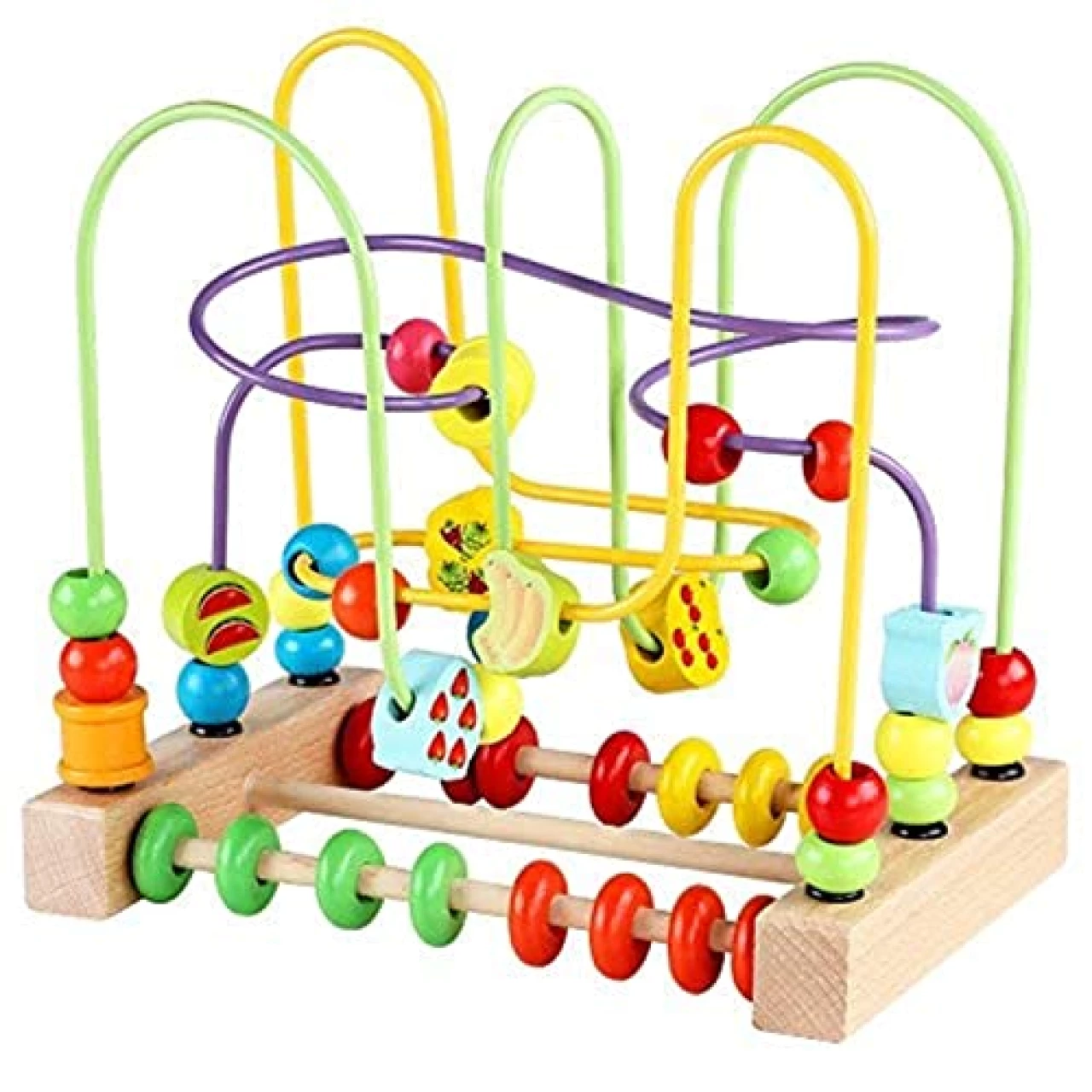 QZMTOY Wooden Toys for Toddlers, Bead Maze Toy for Toddlers with Colorful Animals Fruits Shapes, Educational Counting Learning Circle Toys for Kids, Classic Gifts for Boys Girls Baby