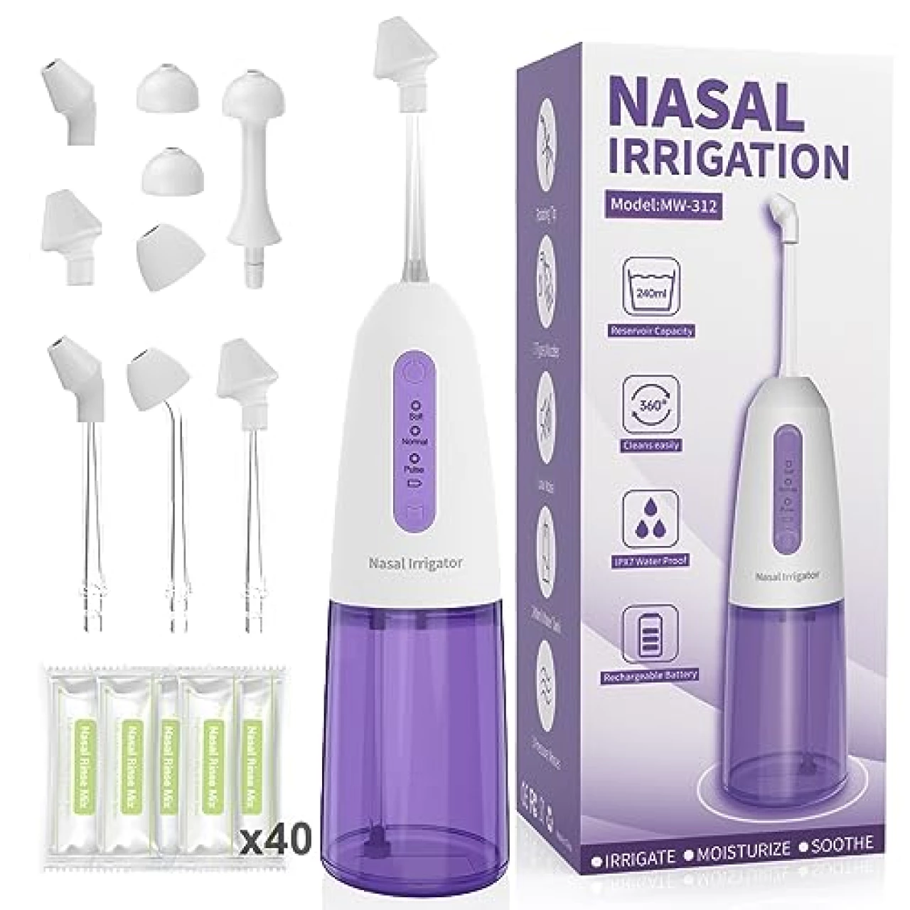 Nasal Irrigation System - Sinus Rinse Kit Cordless Portable Nasal Rinse Machine for Sinus &amp; Allergy Relief