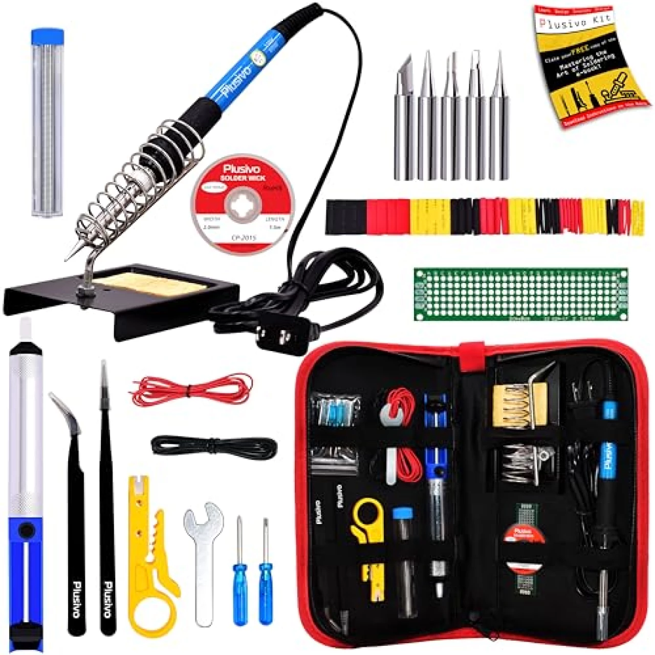 Soldering Iron Kit - 60 W Adjustable Temperature, Solder Wire, Soldering Stand, Solder Tips, Desoldering Pump, Heatshrink Tubes [110 V, US Plug] (60W-Soldering Iron Kit 1)